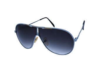 Vintage 80s Aviator Sunglasses: Grey Metal Frame, Dark Lenses