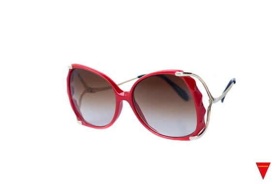 80's Square Sunglasses Women's Red Gold Frame , Br