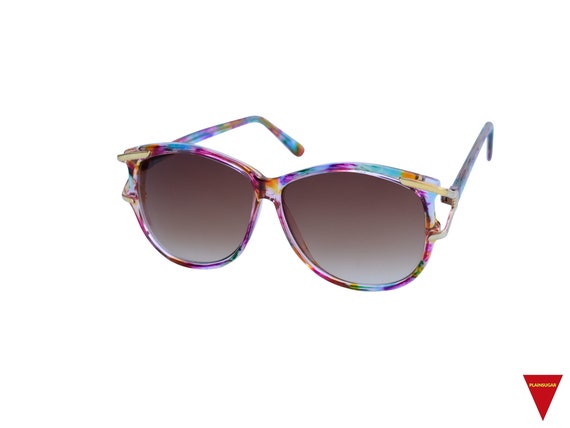 70's Women's Sunglasses with Large Multicolored F… - image 2