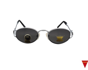 80's Statement Round Silver Sunglasses with Fancy Sides and Dark Lenses, Unworn Vintage Small Frame Unisex