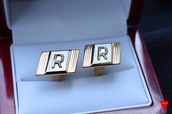 70's Letter "R" Cufflinks, Original Unworn Gold H… - image 4