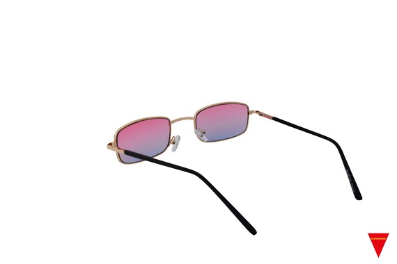 90's Tiny Square Sunglasses Silver Frames Pink Le… - image 5