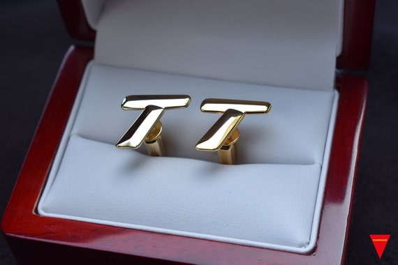 70's "T" Initials Cufflinks, Original Unworn Gold… - image 8