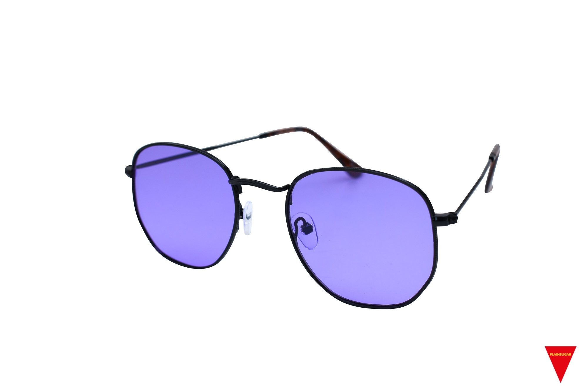 Vintage 90s Round Sunglasses: Purple Lens, Black Frame, UV  display picture 3