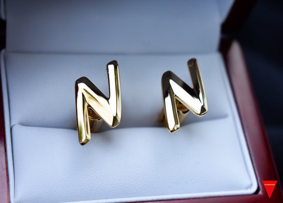 70's Letter "N" Cufflinks, Initials Cufflinks Ori… - image 4