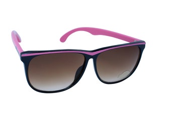 Vintage Square Sunglasses 1970's Pink and Black Plastic Frame Medium Size, Original Unworn Dead stock
