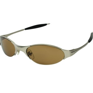 Original 90's Sunglasses, Small Silver Metal Wraparounds, Aerodynamic Frame and Brown Lenses, Unworn Original Vintage