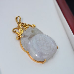14k Gold Purple Jade Squash Pendant - Hand Carved Good Luck Charm