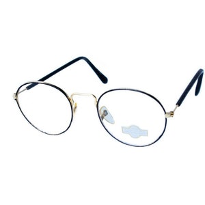Original 70s Round Gold Frame Black Rim Clear Lenses Glasses Unworn Vintage, Deadstock