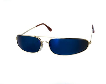 1970’s Gold Frame cl Sunglasses with Blue Mirror Lenses. Original Vintage