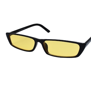 Yellow Square Sunglasses Thin 90's Vintage Inspired Glasses, Black, Orange, Pink, Yellow, Red Lenses, Plastic Frame, Women, Men, Unisex