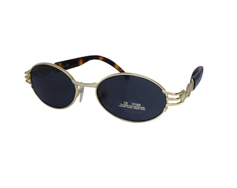 1970's Vintage Oval Sunglasses, Heavy Gold Plated Metal Frame by AccuSun, Original Deadstock