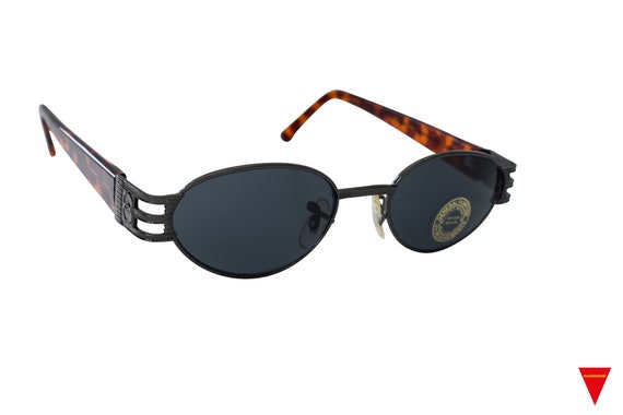 Vintage Sunglasses 80's Black Oval Frame with Bla… - image 1