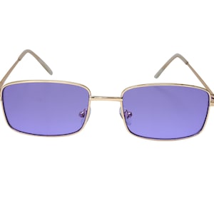Purple 90's Square Sunglasses, Metal Frame with Yellow, Blue, Green and Pink Lenses, Old school Vintage