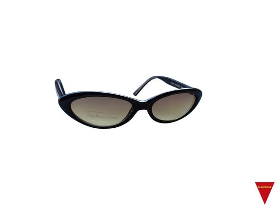 Thin Cat Eye Sunglasses Black Frame with Brown Le… - image 1