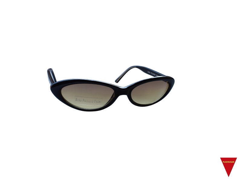 Thin Cat Eye Sunglasses Black Frame with Brown Lenses, Original Unworn Vintage From 90's image 1