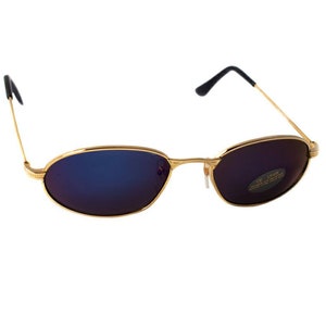 Original 80er Sport-Sonnenbrille, Gelbgold-Metallrahmen mit Blauen verspiegelten Gläsern. Hochwertiger ungetragener Vintage Bilderrahmen von Akku Sun