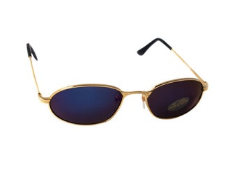 80s Vintage Sunglasses: Gold Metal Frame, Blue Mirrored Lenses