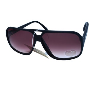 70&#39;s Square Matte Black Aviator Sunglasses Rectangular Plastic Frame Real Deal Vintage Dark Purple Brown Lenses