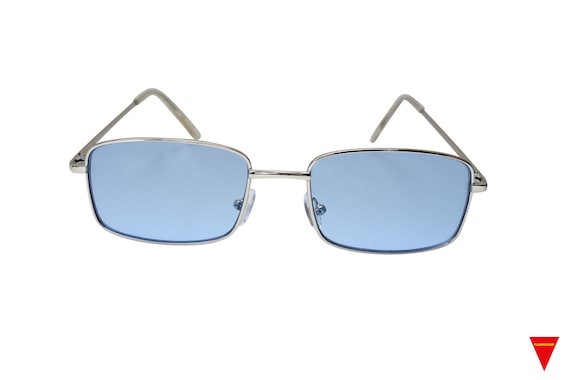 Blue 90's Square Sunglasses Metal Frame With Pink 