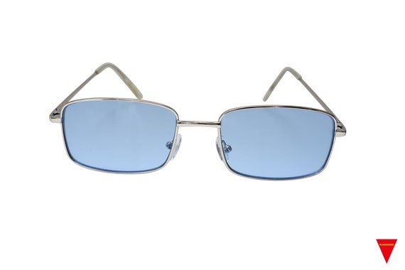 Blue 90's Square Sunglasses Metal Frame With Pink 