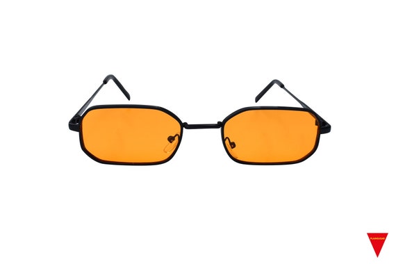 Orange Square Sunglasses Thin 90's Vibe Gold Black Metal Glasses