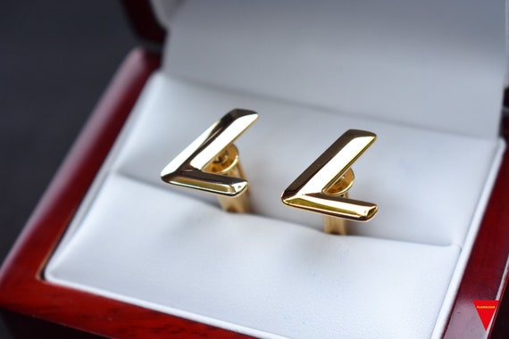 70's "L" Initials Cufflinks, Original Unworn Gold… - image 1