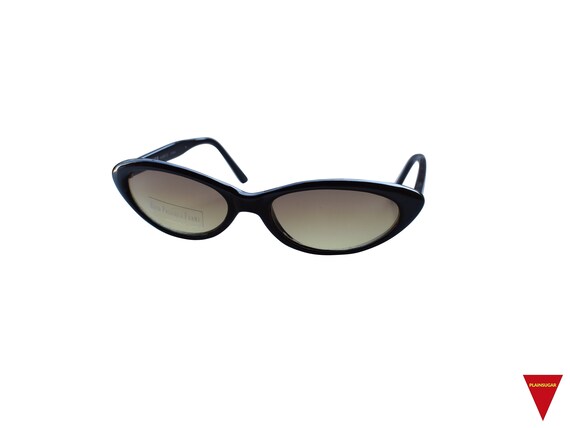 Thin Cat Eye Sunglasses Black Frame with Brown Le… - image 3