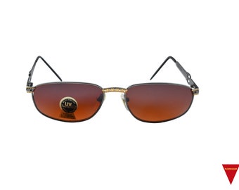 Lunettes De Soleil Vintage Années 80 Métal Doré - Verres Marron Double Barre, Protection 100% UV, Unisexe