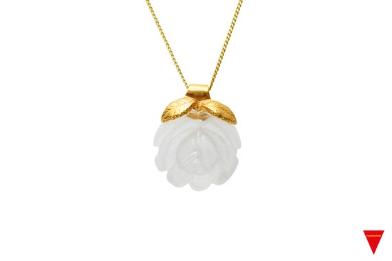 White Rose Pendant, Clear with Gold Leafs & Thin … - image 1