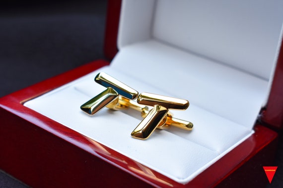 70's "T" Initials Cufflinks, Original Unworn Gold… - image 2