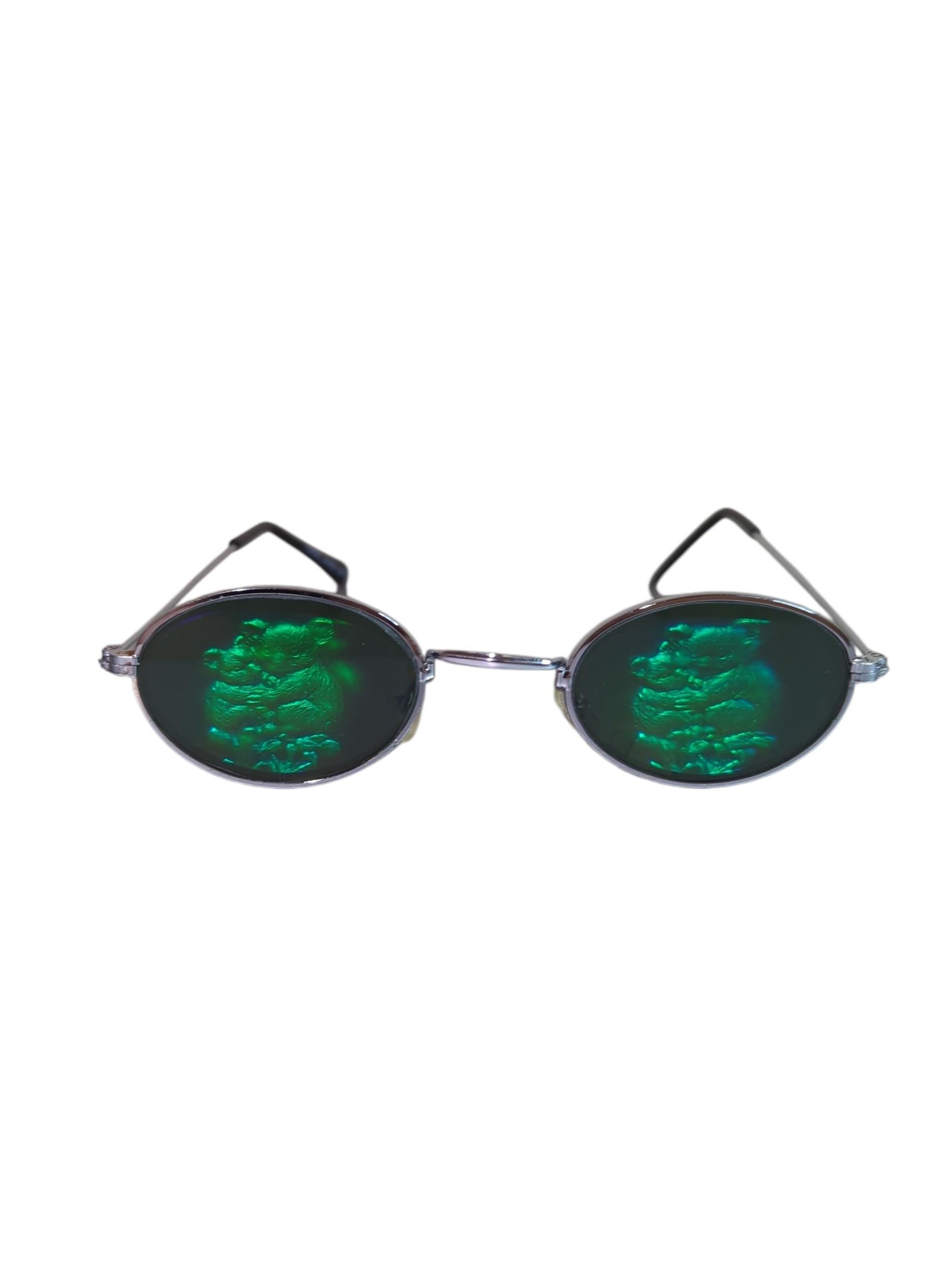 Vintage 90s Hologram Sunglasses: Silver Metal Frame Oval Koalas