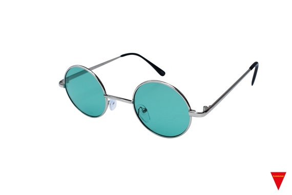 Blue 90's Round Sunglasses Classic Metal Silver G… - image 6