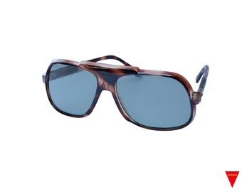 Gafas de sol estilo aviador cuadradas vintage originales de los años 70, montura de plástico marrón japonesa, lentes de cristal, sin usar
