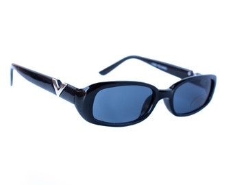 Vintage 90s Black Square Sunglasses: Thin Frame, Metal Reinforced