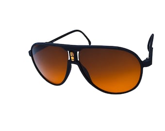 Vintage 80s Aviator Sunglasses: Black Frame, Blue Filter Lens