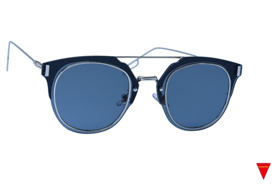 Fancy Black Square Aviator Sunglasses Silver Meta… - image 3