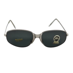 80's Bad Boss Sunglasses Silver Oval Square Frame with Dark Lenses, Unworn Vintage