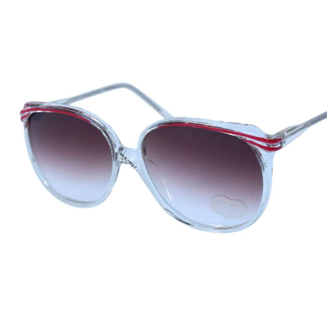 Original Vintage Sunglasses 80s Large Plastic Red and Clear  display picture 2