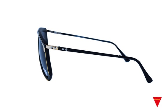 70's Square Black Aviator Sunglasses Oversize Fla… - image 3
