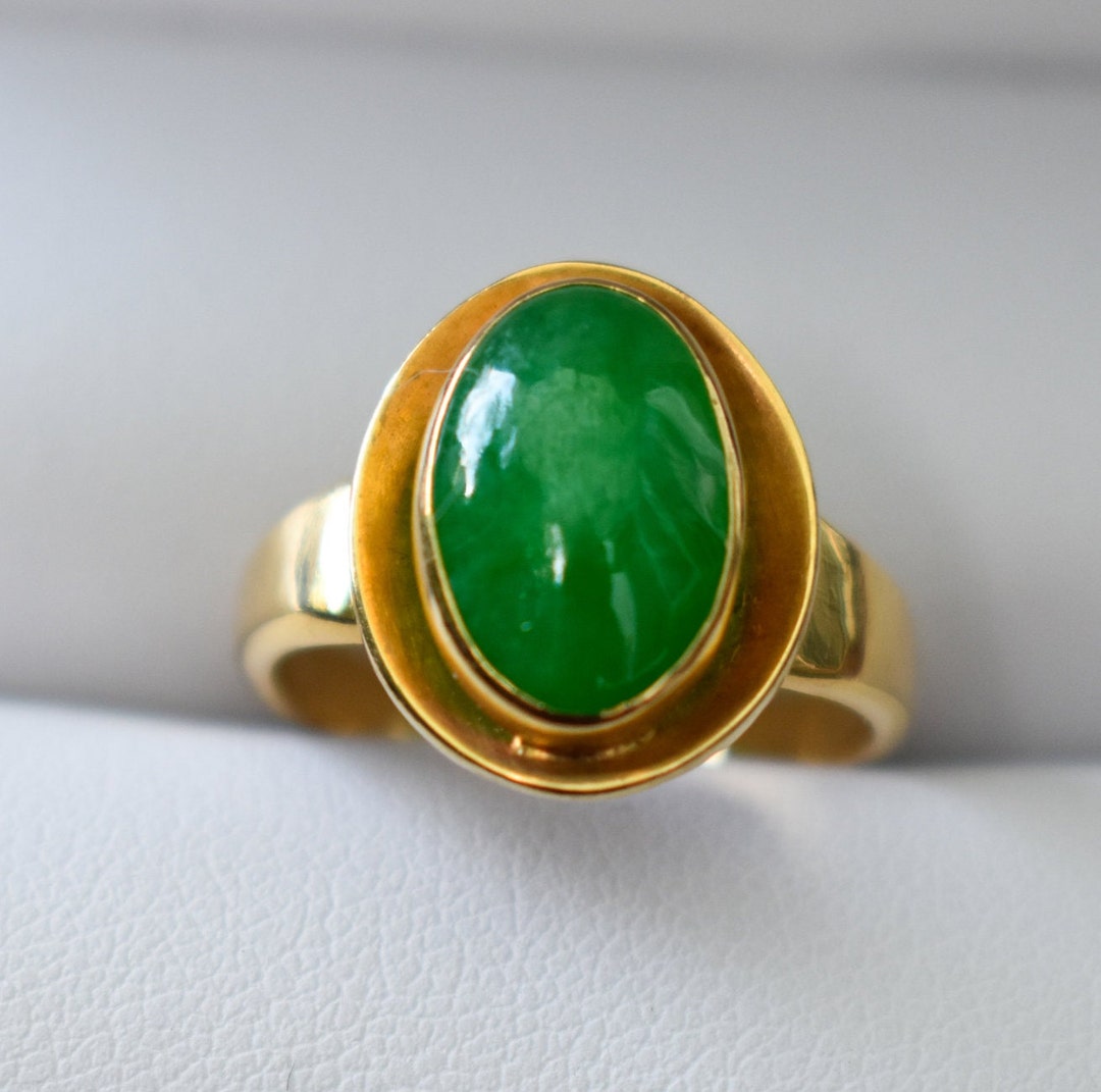 High Quality 18k Yellow Gold Jade Ring Translucent Green Grade a ...