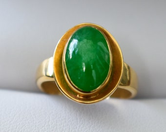 高品質のインペリアルグリーンジェダイト翡翠リング 18k - Etsy 日本