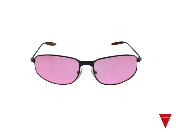 Rare 90's Sunglasses, Pink Metal Wraparounds with… - image 1