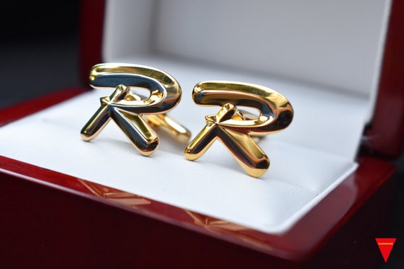 70's "R" Initials Cufflinks, Original Unworn Gold… - image 6