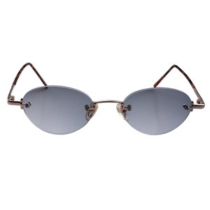 90&#39;sRimless Oval Sunglasses with Gold Frame with Gray Lenses Unisex Unworn Original Vintage