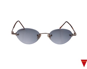 90'sRimless Oval Sunglasses with Gold Frame with Gray Lenses Unisex Unworn Original Vintage