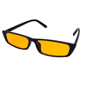Thin Square Sunglasses Vintage Inspired , Black Glasses, Orange, Pink, Yellow, Green Lenses, Plastic Frame, Women, Men, Unisex