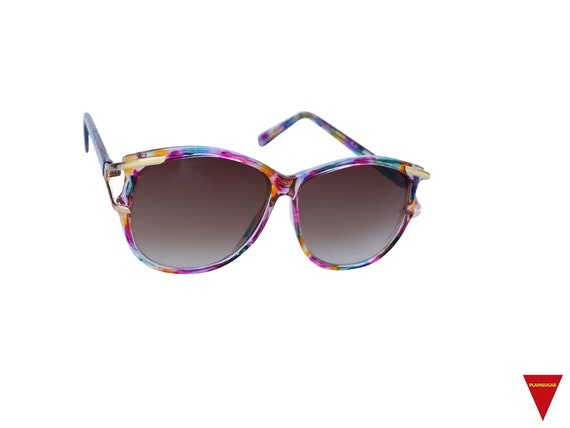 70's Women's Sunglasses with Large Multicolored F… - image 3