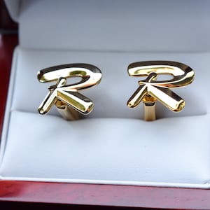 Vintage Hickok Gold &quot;R&quot; Initial Cufflinks - 1970s Made in USA