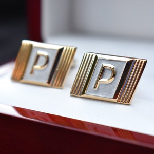 Gemelos con letra "P" de los años 70, gemelos con iniciales Gemelos Hickok de oro originales sin usar hechos en EE. UU., Vintage sin usar de alta calidad